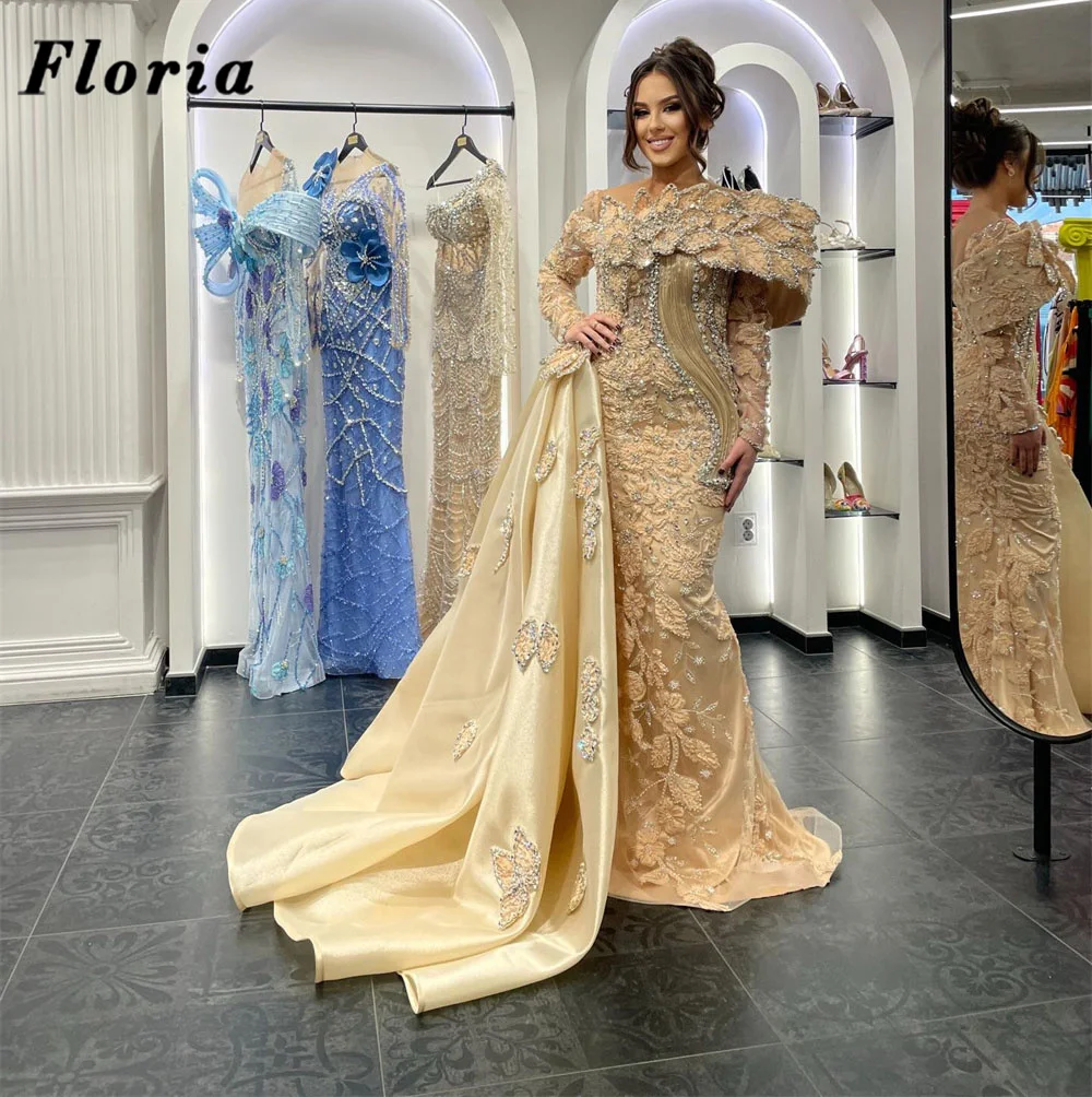 Champagne Beading Evening Dresses With Long Train Elegant Dubai Off Shoulder Birthday Party Second Reception Gowns Customized
Champagne Beading Evening Dresses With Long Train Elegant Dubai Off Shoulder Birthday Party Second Reception Gowns Customized