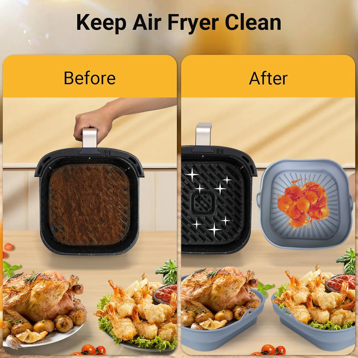Silicone Air Fryer Tray Basket Container Dish Large 20-23cm Utensils for COSORI Cecotec 5.5L, 6L
Silicone Air Fryer Tray Basket Container Dish Large 20-23cm Utensils for COSORI Cecotec 5.5L, 6L
