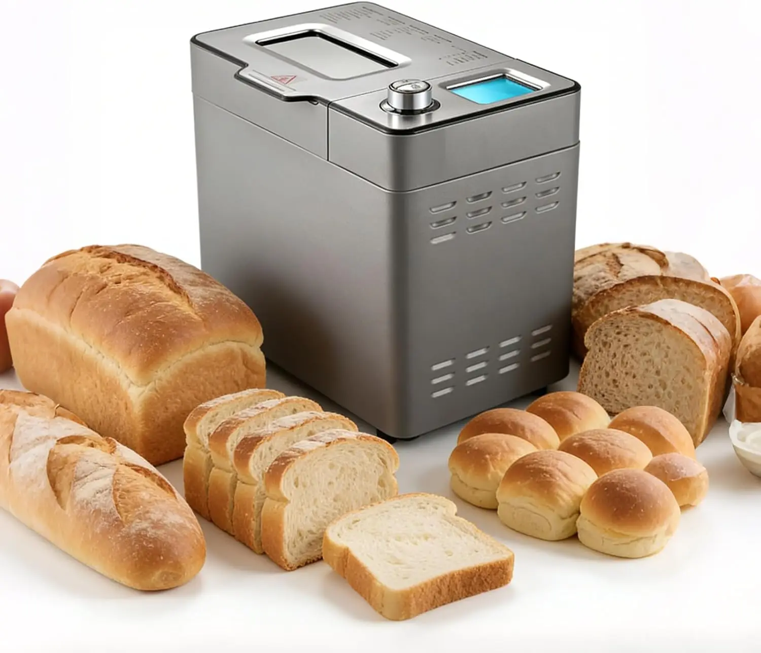 Machine, Programmable Bread Machine, Stainless Steel, 25 Smart Programs & Custom Settings, Keep Warm for
Machine, Programmable Bread Machine, Stainless Steel, 25 Smart Programs & Custom Settings, Keep Warm for