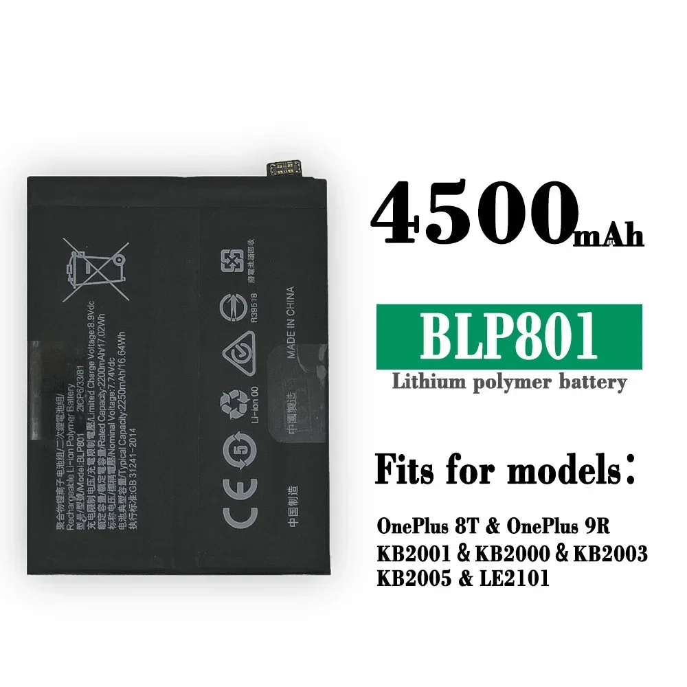 New BLP801 Battery For Oneplus 8T Pro 1+8T Pro 4500mAh Smartphone Replacement Batteries With Tools Gifts
New BLP801 Battery For Oneplus 8T Pro 1+8T Pro 4500mAh Smartphone Replacement Batteries With Tools Gifts
