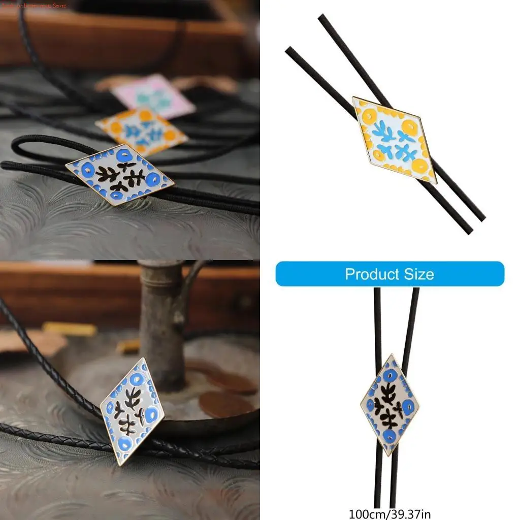 F92D Enamel Colorful Flower Bolo Tie with Vintage Diamond Pendant Leather Rope Necktie Necklace Shirt Collar Chain
F92D Enamel Colorful Flower Bolo Tie with Vintage Diamond Pendant Leather Rope Necktie Necklace Shirt Collar Chain
