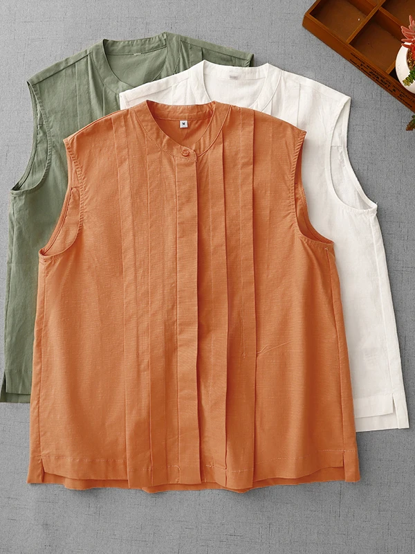 Artistic Cotton Linen Sleeveless Shirt Women's Summer Accordion Pleat Stand Collar Versatile Ageless Open Cardigan Top
Artistic Cotton Linen Sleeveless Shirt Women's Summer Accordion Pleat Stand Collar Versatile Ageless Open Cardigan Top