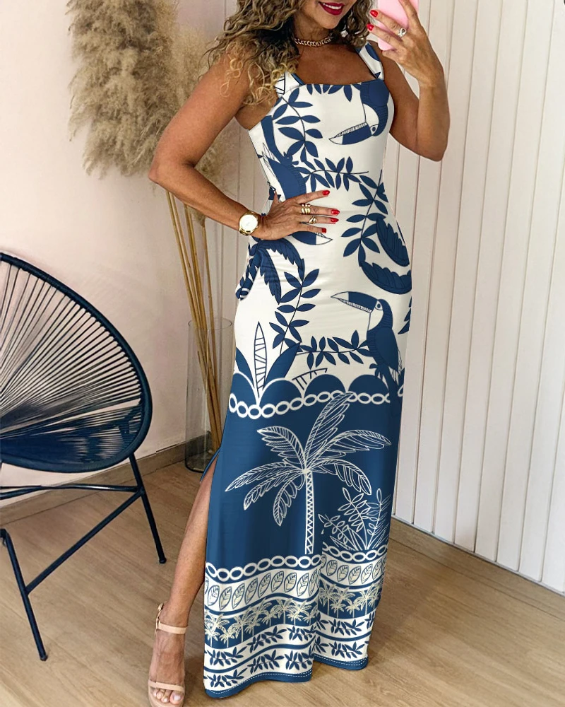 Women's Beach Dress 2025 Spring Summer Latest Floral Print Thick Strap Slit Maxi Dress Casual Slim Fit Vacation Long Skirt
Women's Beach Dress 2025 Spring Summer Latest Floral Print Thick Strap Slit Maxi Dress Casual Slim Fit Vacation Long Skirt