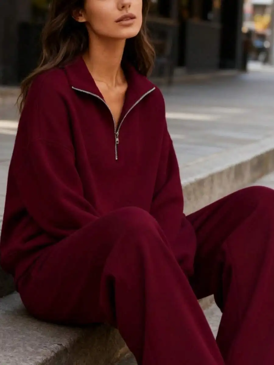 Womens Loose Half-Zip Sweatshirt And Drawstring Pants Set Casual Comfortable Outfit
Womens Loose Half-Zip Sweatshirt And Drawstring Pants Set Casual Comfortable Outfit