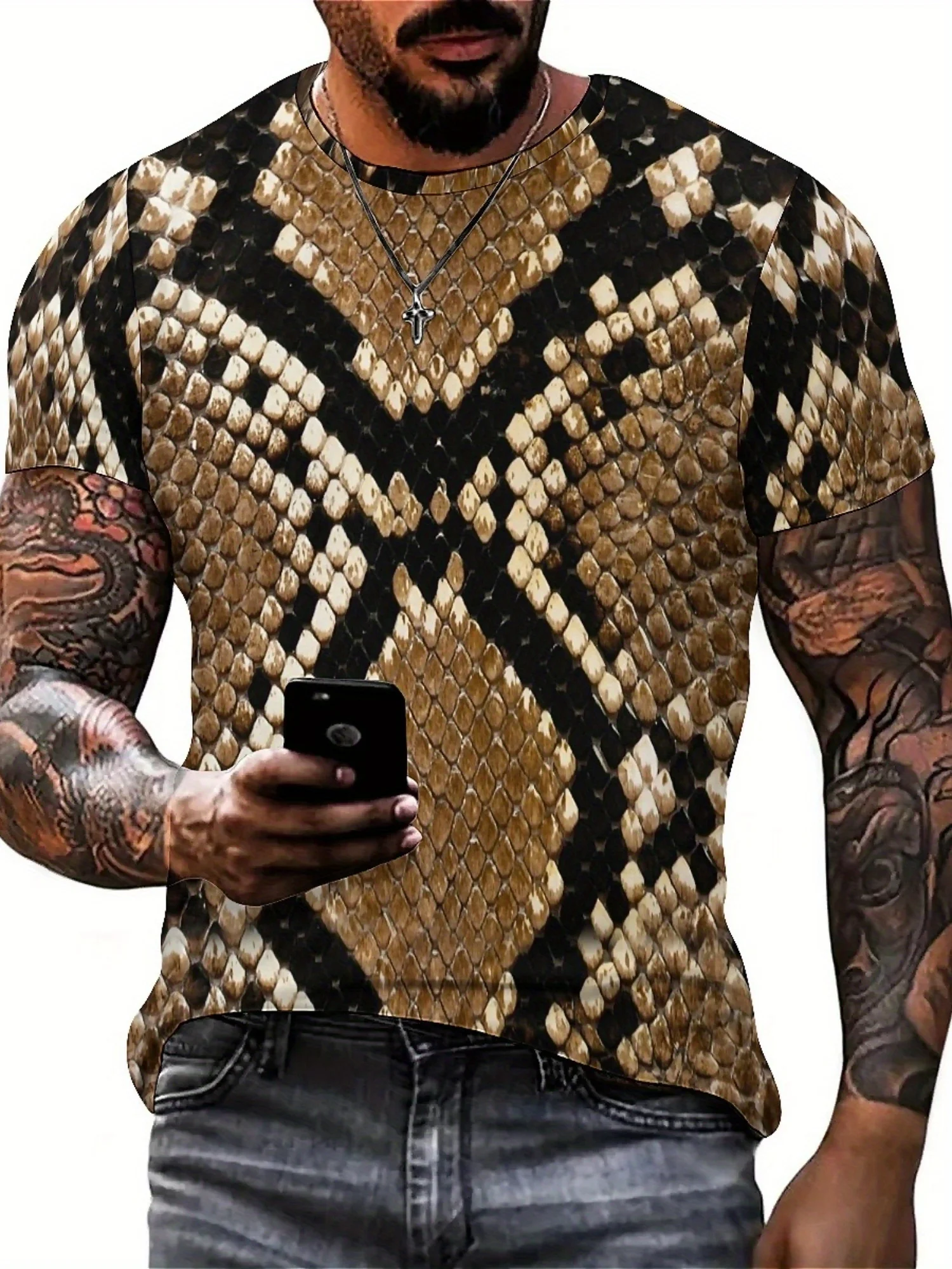 Retro Men's 3D Print Snake & Geometric Pattern T-Shirt - Oversized Loose Fit Breathable Polyester, Streetwear Gym Running
Retro Men's 3D Print Snake & Geometric Pattern T-Shirt - Oversized Loose Fit Breathable Polyester, Streetwear Gym Running