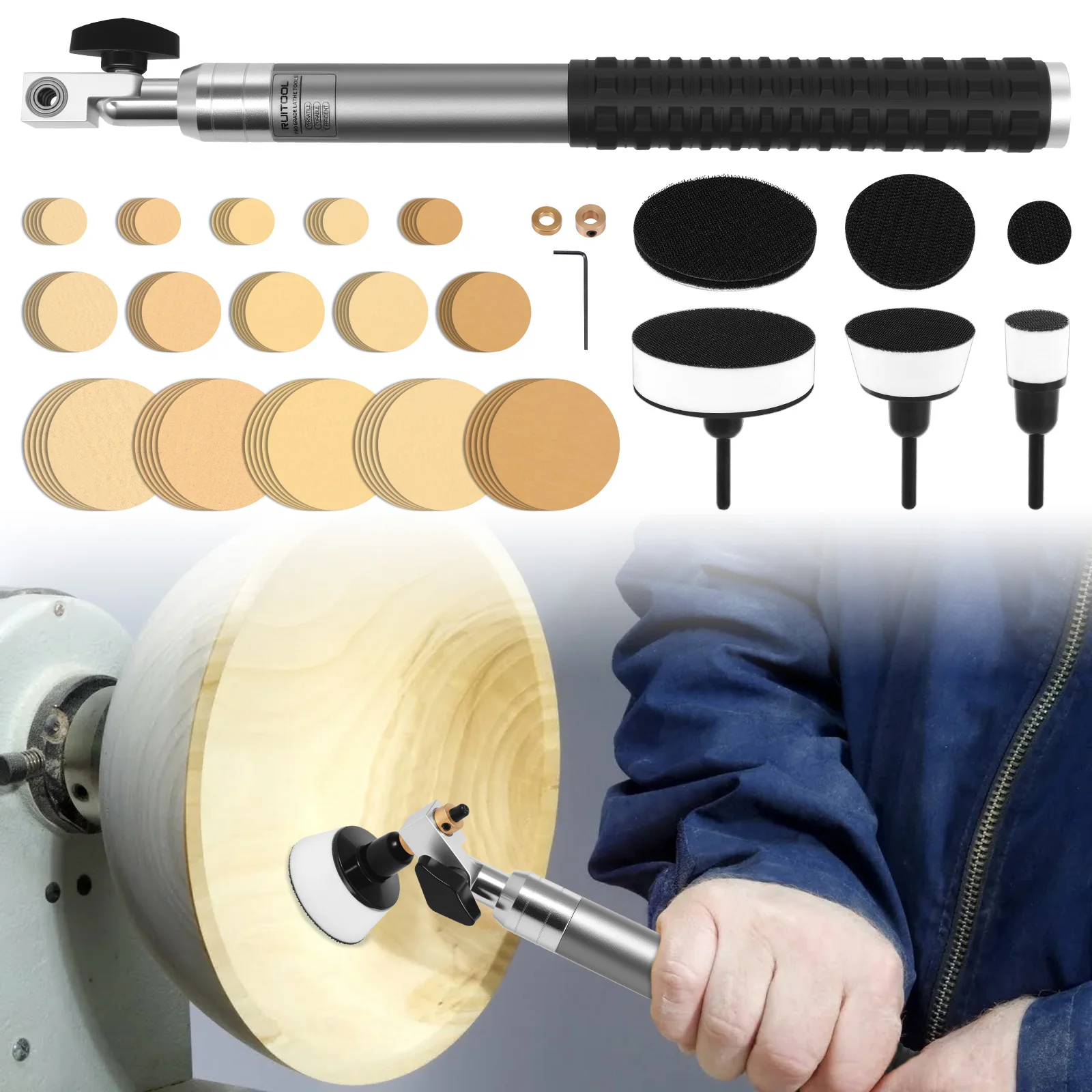 Bowl Sander Tool Kit Hand Bowl Grinder Dual Bearing Hand Bowl Grinder Tool with 75 Sandpaper and Rotating Head for Woodworking
Bowl Sander Tool Kit Hand Bowl Grinder Dual Bearing Hand Bowl Grinder Tool with 75 Sandpaper and Rotating Head for Woodworking