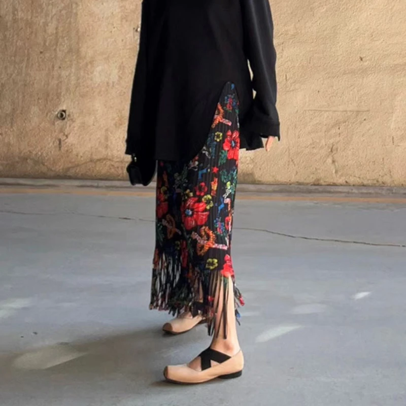 GGHK Female Black Printed Half-body Skirt Pleated Autumn New Fashion Loose Large Size Tassel Skirt Women's Festival Clothing
GGHK Female Black Printed Half-body Skirt Pleated Autumn New Fashion Loose Large Size Tassel Skirt Women's Festival Clothing
