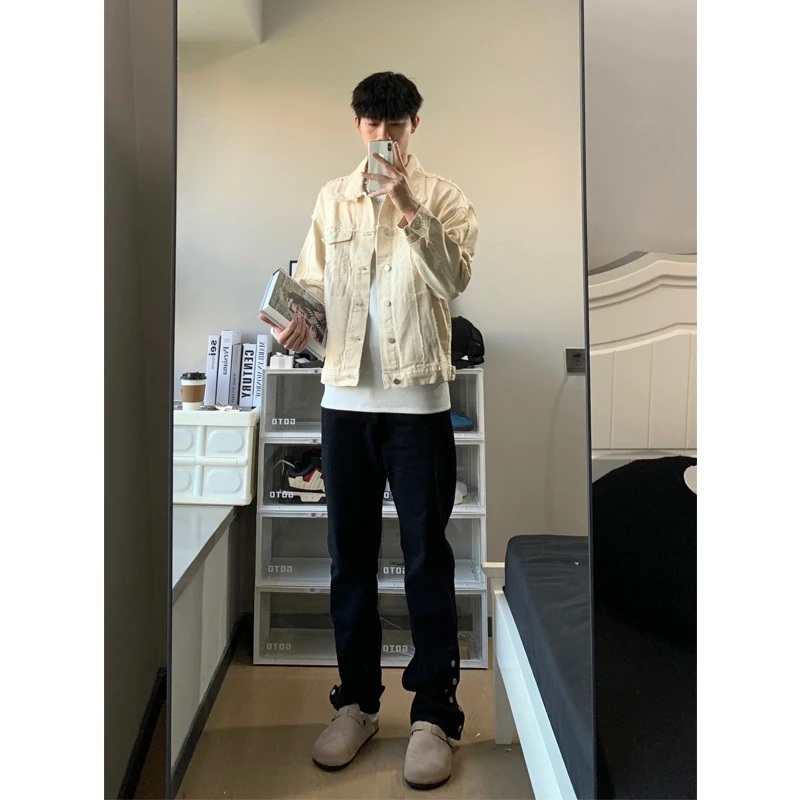Cleanfit Pure Black Men's Jeans Side Button Design High Street Straight Leg Trousers Trendy Brand Mid-High Waist Zipper Fly
Cleanfit Pure Black Men's Jeans Side Button Design High Street Straight Leg Trousers Trendy Brand Mid-High Waist Zipper Fly