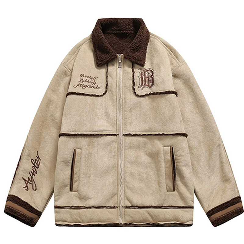 Vintage Suede Jackets Coat Men's Winter Cashmere Thicken Fur One-Piece Cotton CoatSplice Embroidery Letter Fleece Parkas
Vintage Suede Jackets Coat Men's Winter Cashmere Thicken Fur One-Piece Cotton CoatSplice Embroidery Letter Fleece Parkas