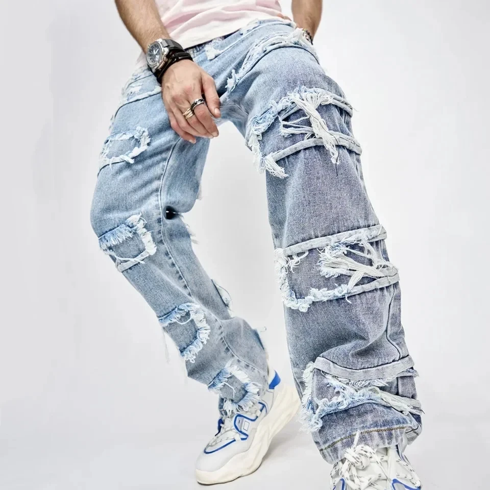 Vintage Jeans for Men Stretchy Denim Streetwear Tearing Patchwork High Street Wide-leg Pants Casual Straight Trousers
Vintage Jeans for Men Stretchy Denim Streetwear Tearing Patchwork High Street Wide-leg Pants Casual Straight Trousers
