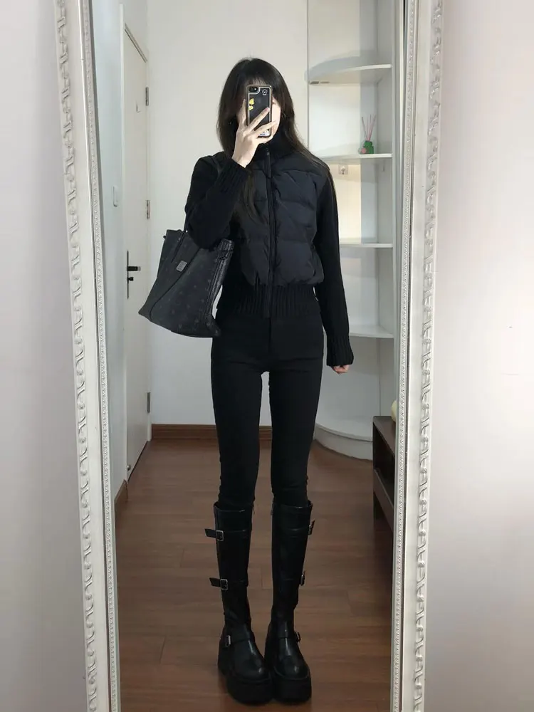 Women's ort Thiened Bla Knitted Patchwork down Jaet Winter New Sle Warm Outerwear Commute Sle High Waist Design
Women's ort Thiened Bla Knitted Patchwork down Jaet Winter New Sle Warm Outerwear Commute Sle High Waist Design