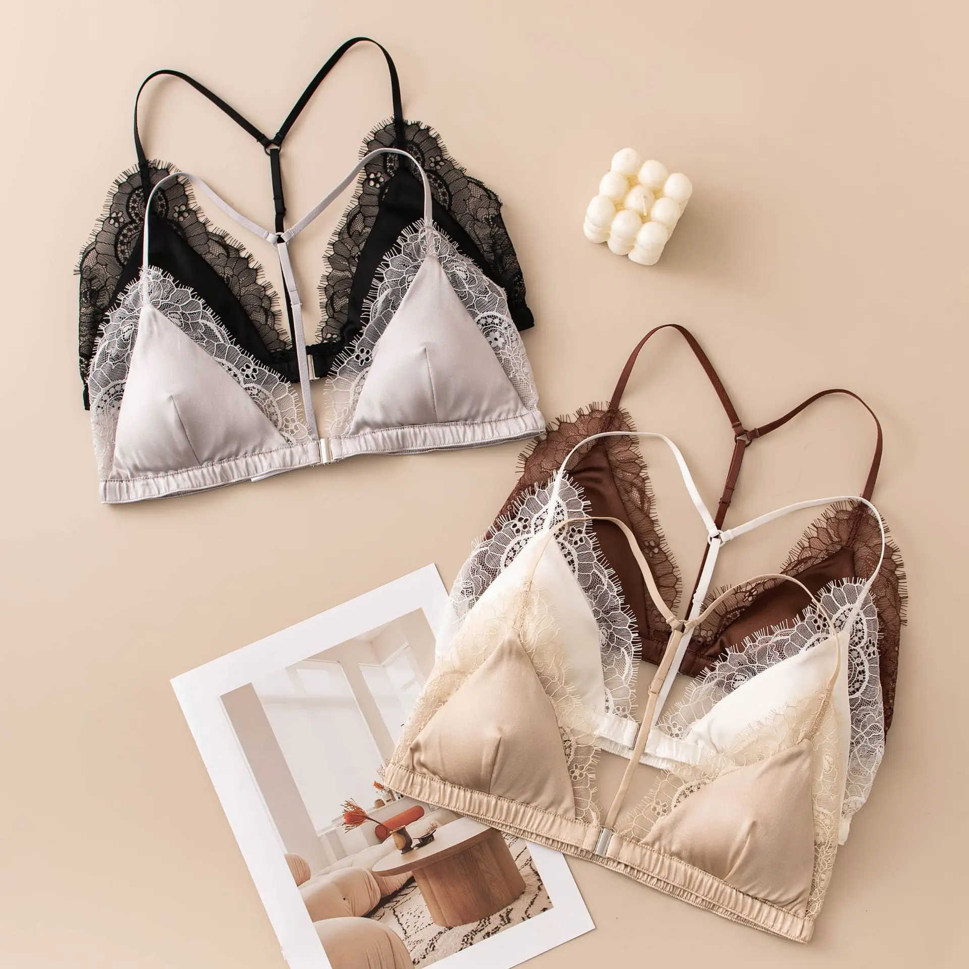 French Style Silk Front Closure Triangle Cup Bra Wireless Lace Push Up Cross Back Thin Bralette For Small Bust Women
French Style Silk Front Closure Triangle Cup Bra Wireless Lace Push Up Cross Back Thin Bralette For Small Bust Women