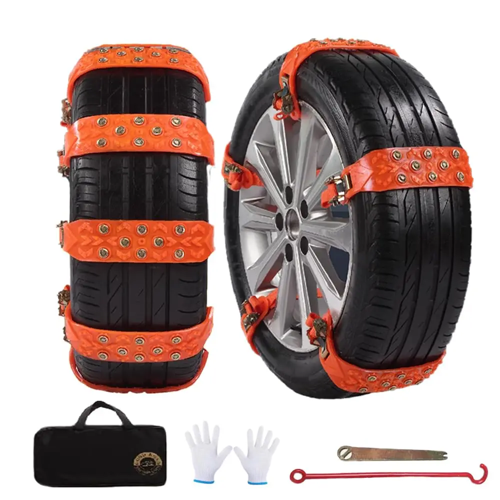 8-Piece Orange Traction Chains With Metal Studs And Quick-Release Clips For Winter Snow Ice Mud Driving – Includes Carry Bag,
8-Piece Orange Traction Chains With Metal Studs And Quick-Release Clips For Winter Snow Ice Mud Driving – Includes Carry Bag,