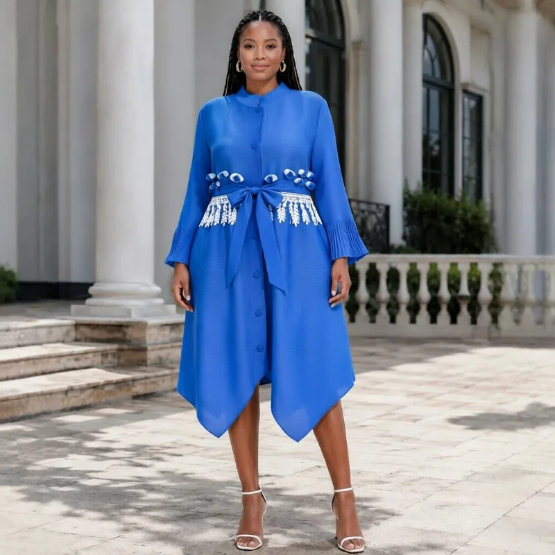 Miyake Pleated Cardigan Dresses 2026 New Model Royal Blue Elegant Waist-Tied African Plus Size Women's Long Sleeve Shirt Dress
Miyake Pleated Cardigan Dresses 2026 New Model Royal Blue Elegant Waist-Tied African Plus Size Women's Long Sleeve Shirt Dress