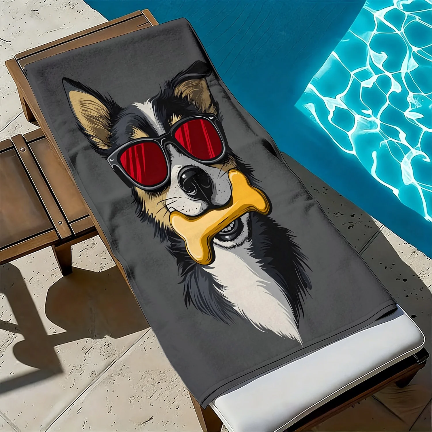Glasses bone dog pattern polyester microfiber beach towel is highly absorbent, suitable for swimming and beach outings
Glasses bone dog pattern polyester microfiber beach towel is highly absorbent, suitable for swimming and beach outings
