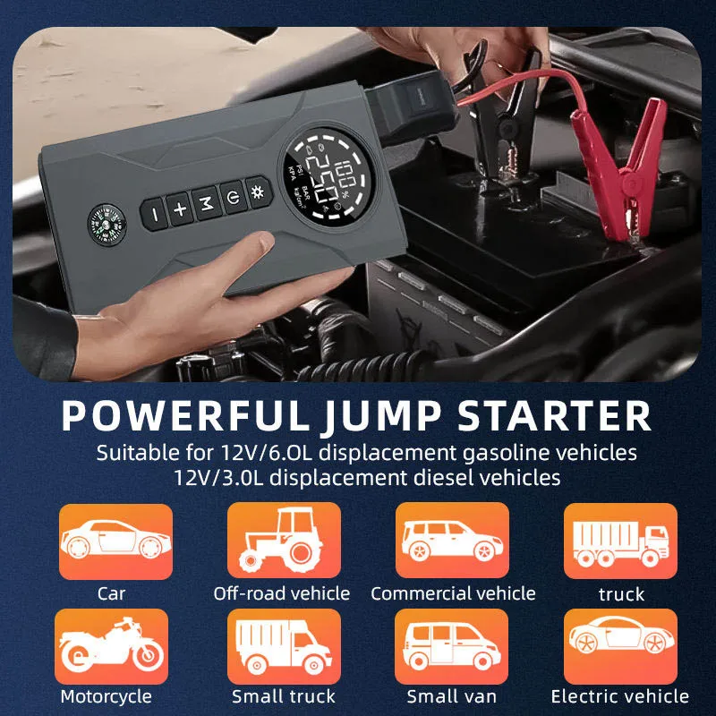16000 mAh 2000A lithium battery pack car tire inflator jump starter with air compressor
16000 mAh 2000A lithium battery pack car tire inflator jump starter with air compressor