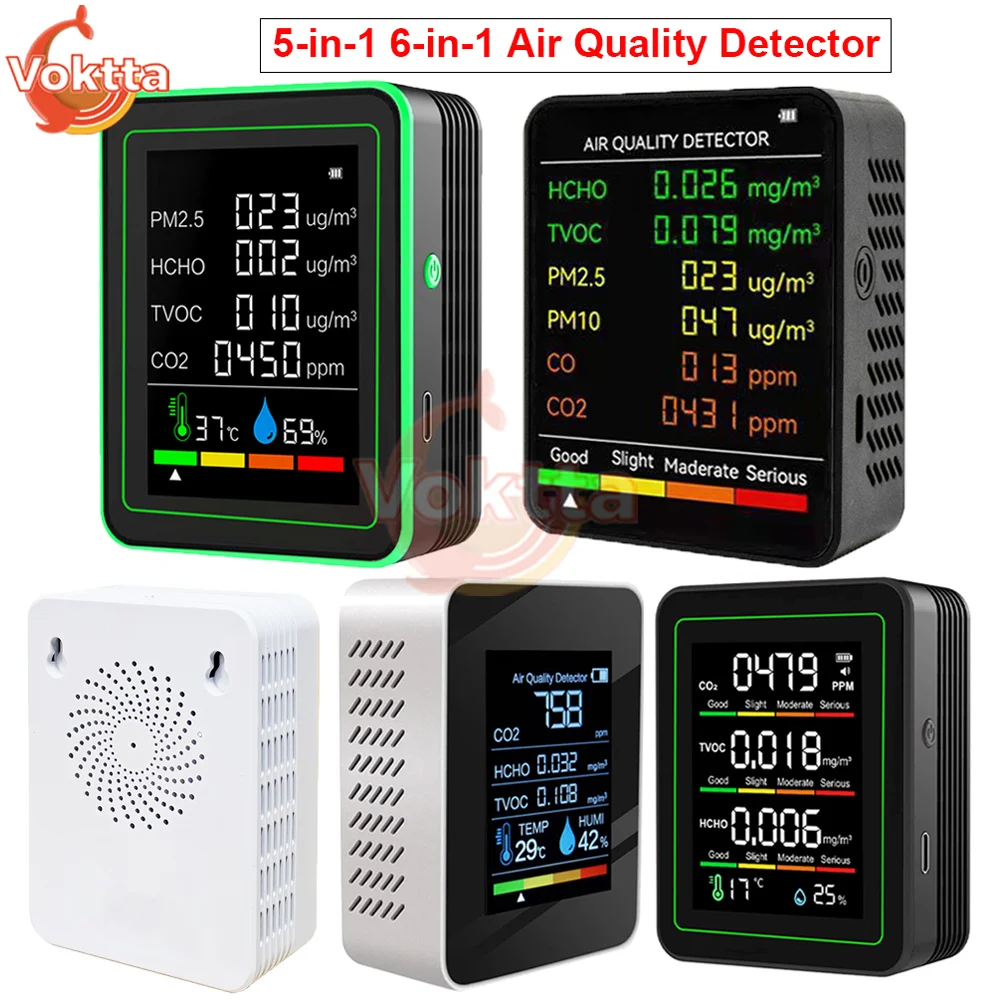 Digital Air Quality Monitor 6-in-1 5-in-1 CO2 Meter CO TVOC HCHO PM2.5 Temperature Humidity Tester Home Carbon Dioxide Detector
Digital Air Quality Monitor 6-in-1 5-in-1 CO2 Meter CO TVOC HCHO PM2.5 Temperature Humidity Tester Home Carbon Dioxide Detector
