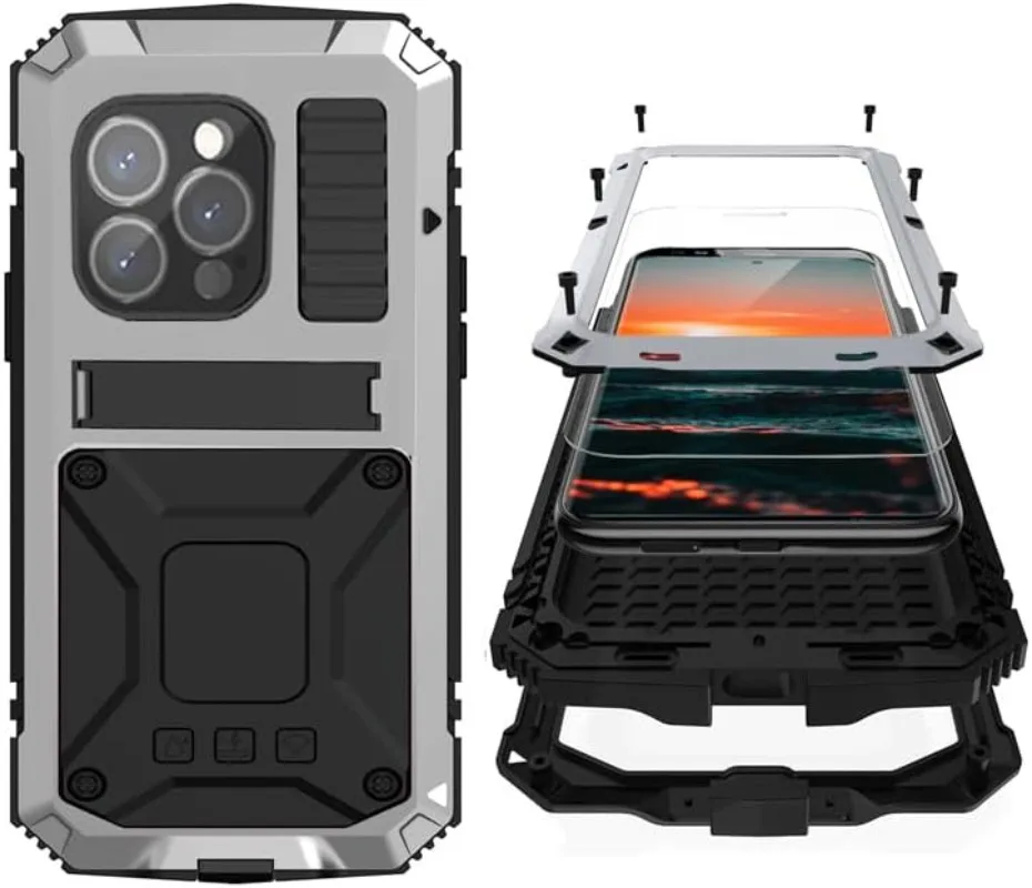 For iPhone 16e 16 15 14 Plus 13 12 Pro Max Military Armor Rugged Aluminum Case Metal Stand Screen Protector Shockproof Cover
For iPhone 16e 16 15 14 Plus 13 12 Pro Max Military Armor Rugged Aluminum Case Metal Stand Screen Protector Shockproof Cover