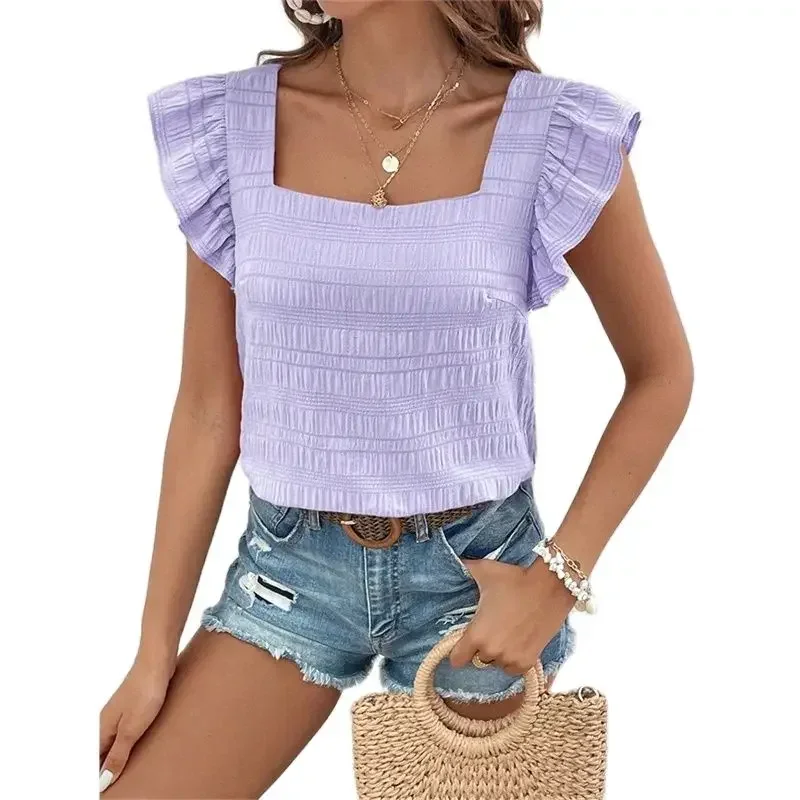 Women Fashion Ruffle Short Sleeve Shirt Summer Square Neck Pullover Pleated Blouse Female Daily Casual Commuter Sweet Style Tops
Women Fashion Ruffle Short Sleeve Shirt Summer Square Neck Pullover Pleated Blouse Female Daily Casual Commuter Sweet Style Tops