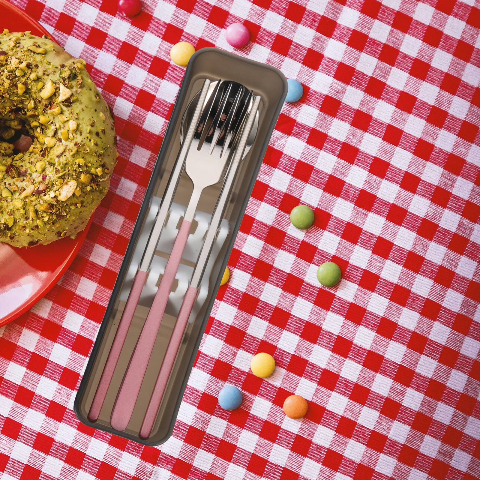 1 set Portable Travel Utensils Set Silverware Case Stainless Steel Camping Lunch Fork Spoon Straw Cleaning Brush Pink 
1 set Portable Travel Utensils Set Silverware Case Stainless Steel Camping Lunch Fork Spoon Straw Cleaning Brush Pink