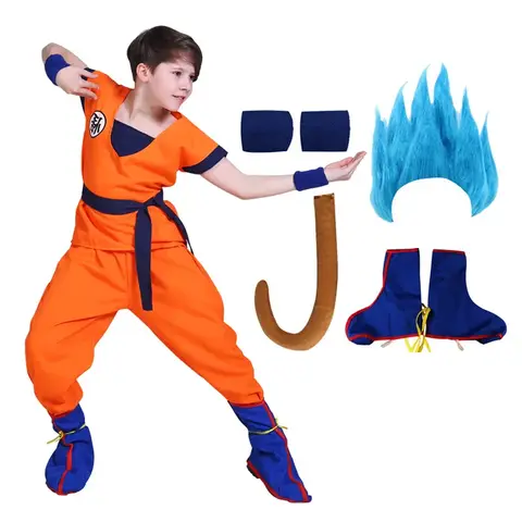2025 Kids Anime Z Son Goku Costume Cosplay Boy Carnival Party Suit Goku Dress Vest Belt Wrister Halloween Dress Up