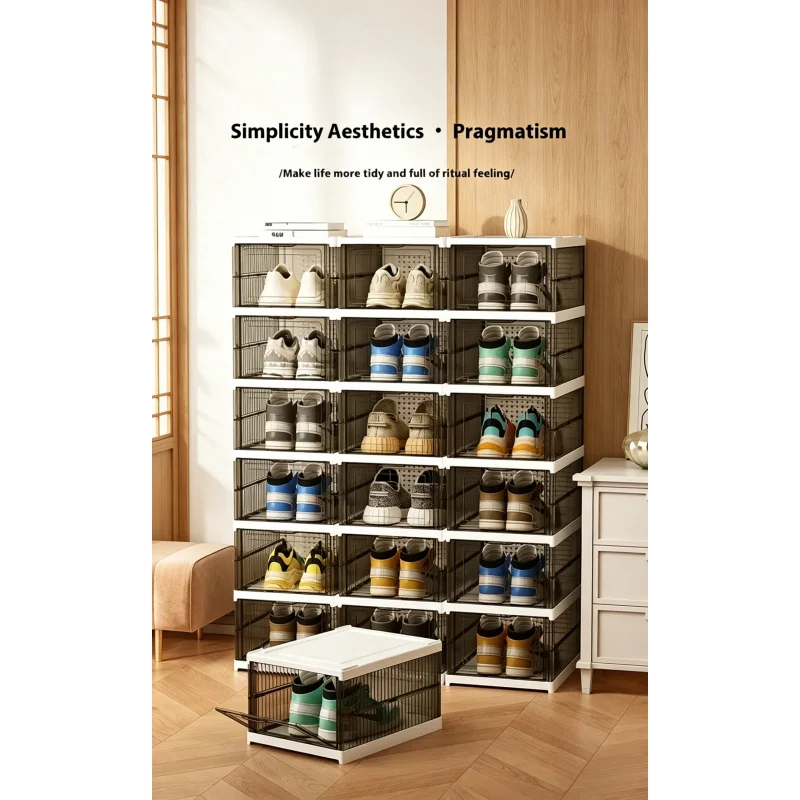 Dustproof 9-layer foldable shoe box, stackable transparent thickened plastic bin, sturdy sneaker organizer for home shoe cabinet
Dustproof 9-layer foldable shoe box, stackable transparent thickened plastic bin, sturdy sneaker organizer for home shoe cabinet