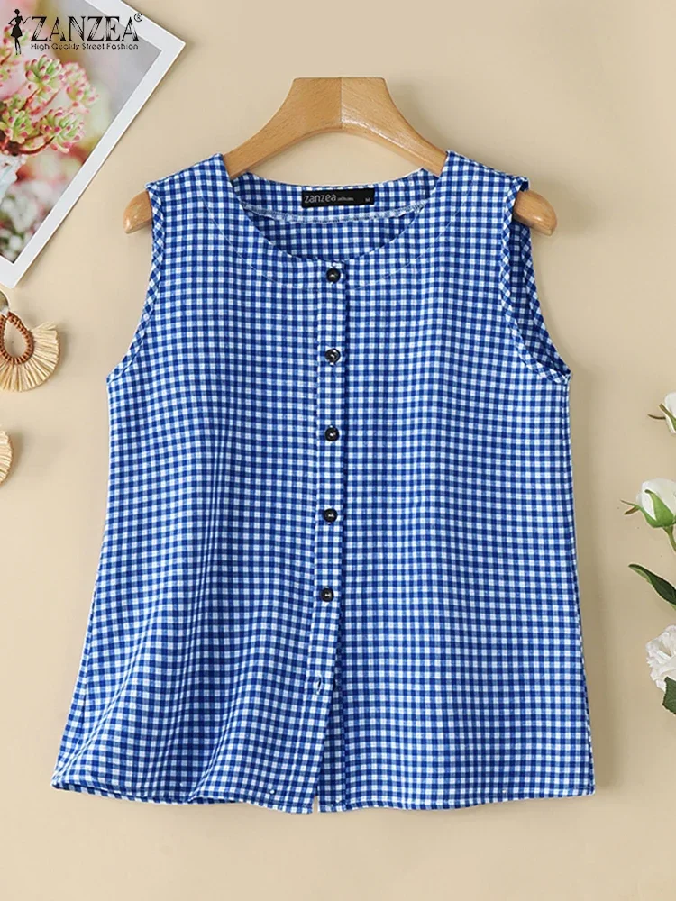 ZANZEA 2025 Summer Tank Tops Women Plaid Sleeveless Tanks Vest Fashion O-Neck Pockets Buttons Camis Korean Blouse Vintage Tanks
ZANZEA 2025 Summer Tank Tops Women Plaid Sleeveless Tanks Vest Fashion O-Neck Pockets Buttons Camis Korean Blouse Vintage Tanks