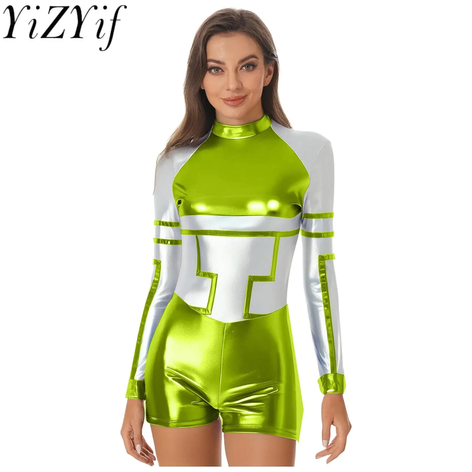 Women Halloween Alien Robot Astronaut Cosplay Jumpsuit Metallic Holographic Outer Space Alien Themed Party Performance Outfits
Women Halloween Alien Robot Astronaut Cosplay Jumpsuit Metallic Holographic Outer Space Alien Themed Party Performance Outfits