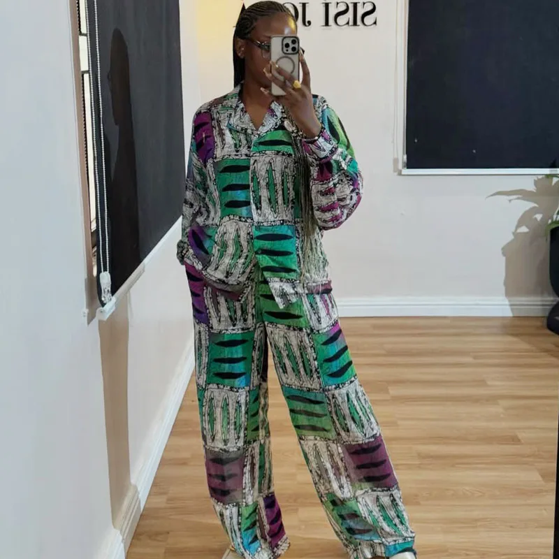 Street Printing Patchwork Pants Outfit Spring Women Lapel Long Sleeves Shirt+High Waist Loose Wide Leg Pant Summer Two Piece Set
Street Printing Patchwork Pants Outfit Spring Women Lapel Long Sleeves Shirt+High Waist Loose Wide Leg Pant Summer Two Piece Set