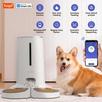 와이파이 자동 고양이 피더, 고양이 2 마리, 4L 고양이 먹이 디펜서, 앱 제어, 이중 스테인리스 스틸 그릇, 낮은 음식 경보