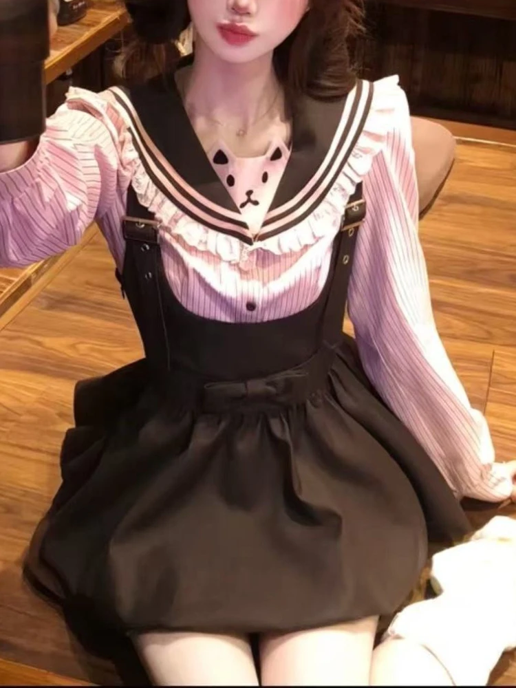 Осенний корейский модный милый женский костюм Y2k, кавайный японский стиль Лолиты, комплект из 2 предметов, вечерние повседневные женские наряды, женская одежда 
Осенний корейский модный милый женский костюм Y2k, кавайный японский стиль Лолиты, комплект из 2 предметов, вечерние повседневные женские наряды, женская одежда