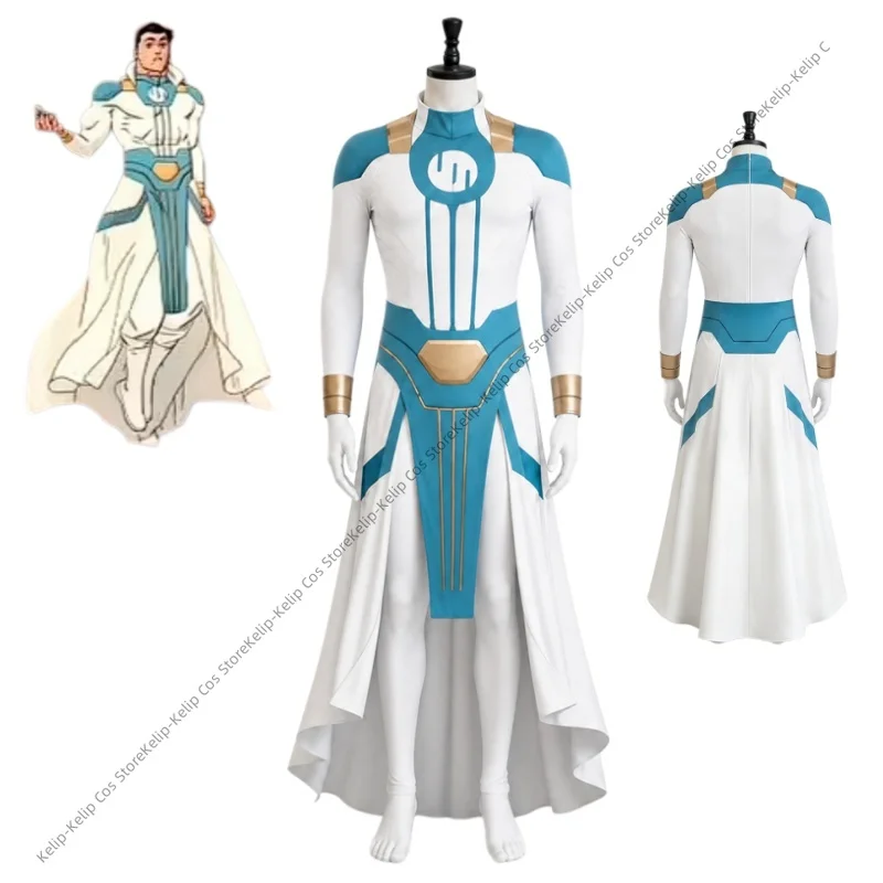 Invincible Mark Grayson Cosplay Costume Viltrumite Ruler Fourth Emperor White Uniform with Blue Gold Trim Cloak Suit for Men
Invincible Mark Grayson Cosplay Costume Viltrumite Ruler Fourth Emperor White Uniform with Blue Gold Trim Cloak Suit for Men