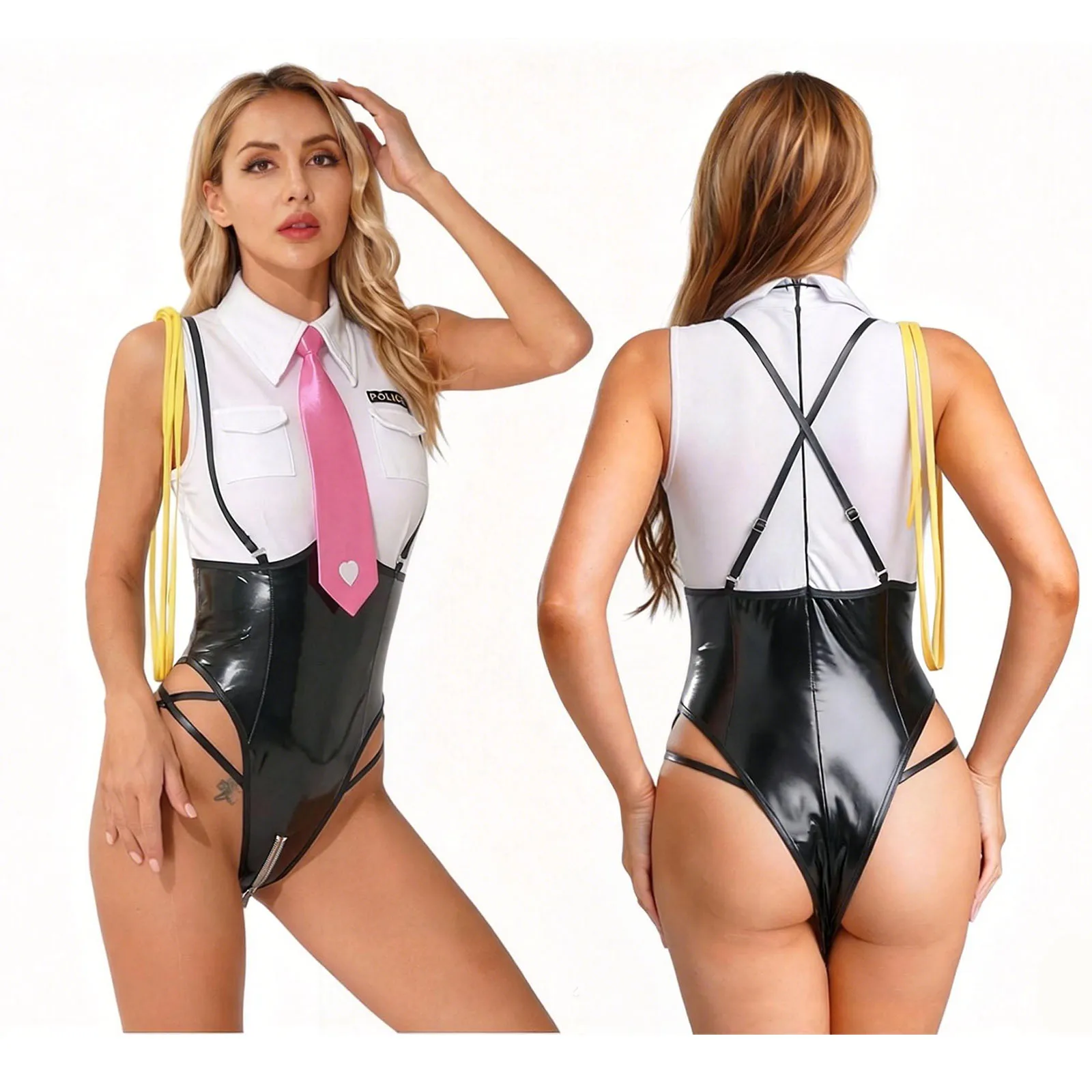 Women Sexy Policewoman Anime Cosplay Costume Sleeveless Wet Look PU Leather Lingerie Bodysuit Rave Party Clubwear Nightwear
Women Sexy Policewoman Anime Cosplay Costume Sleeveless Wet Look PU Leather Lingerie Bodysuit Rave Party Clubwear Nightwear
