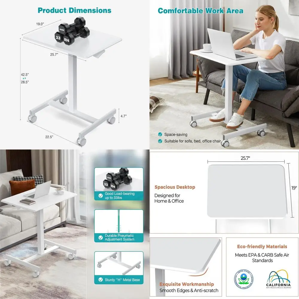 Portable Rolling Laptop Desk with Adjustable Height for Home Office, 19 Inch, White
Portable Rolling Laptop Desk with Adjustable Height for Home Office, 19 Inch, White