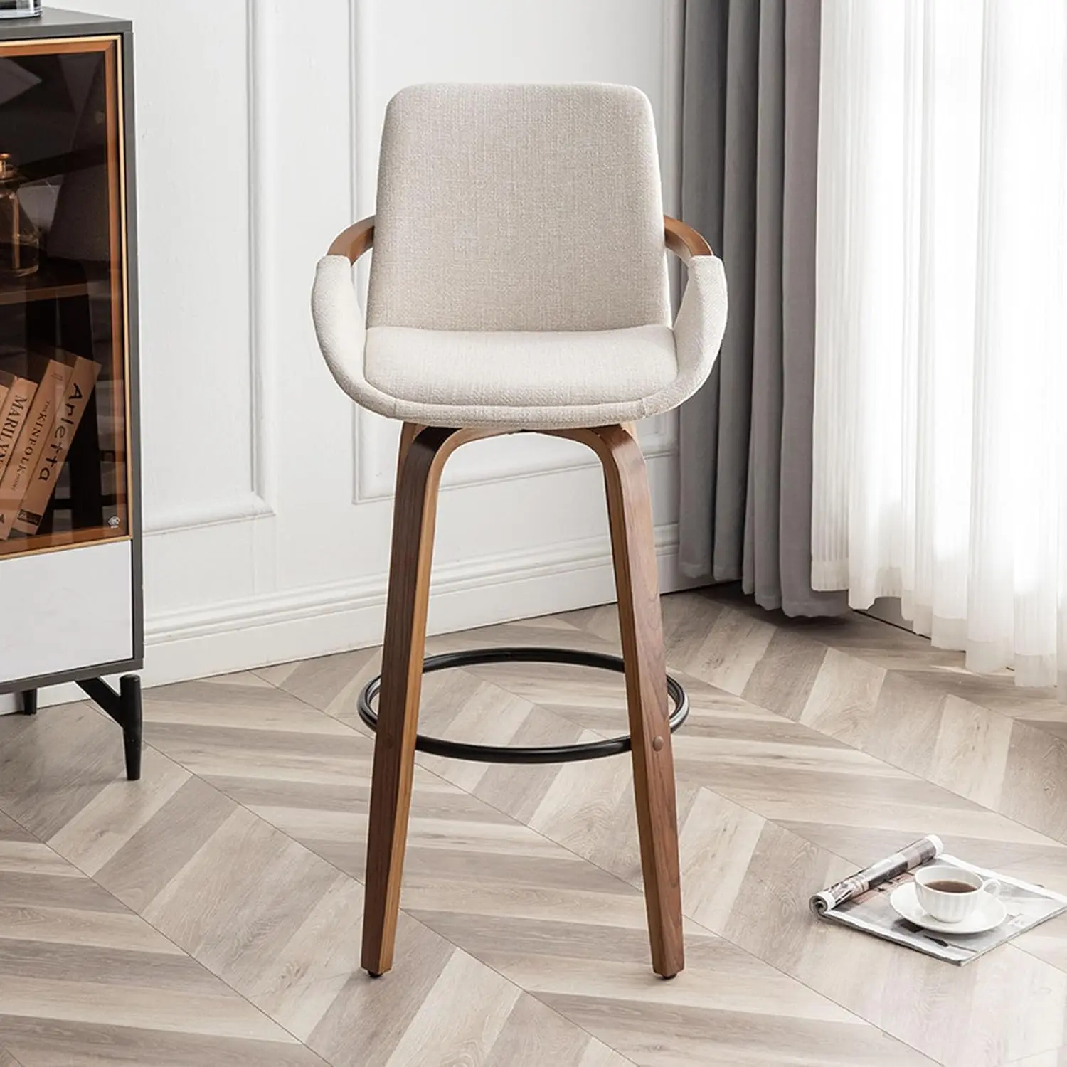 25.6in Counter Height Barstool Mid Century Linen Fabric & Walnut Wood Frame Home Bar Furniture Beige, Customized
25.6in Counter Height Barstool Mid Century Linen Fabric & Walnut Wood Frame Home Bar Furniture Beige, Customized