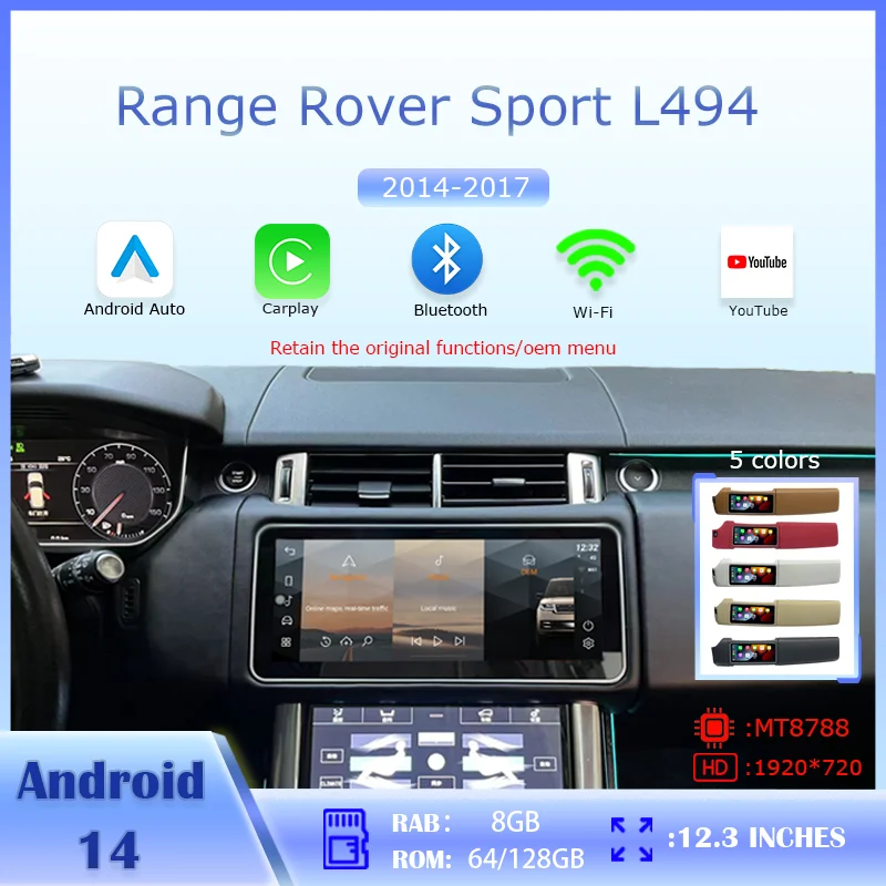 12.3 INCH For Land Range Rover Sport L494 2014‑2017 Multimedia Player Android Auto And Carplay Android 14 Radio Full Touch
12.3 INCH For Land Range Rover Sport L494 2014‑2017 Multimedia Player Android Auto And Carplay Android 14 Radio Full Touch