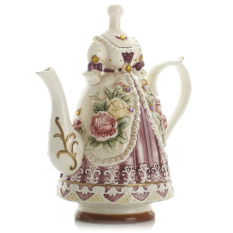 Ceramic European pastoral relief rose teapot decorative underglaze coffee pot tea set classical French teapot
Ceramic European pastoral relief rose teapot decorative underglaze coffee pot tea set classical French teapot
