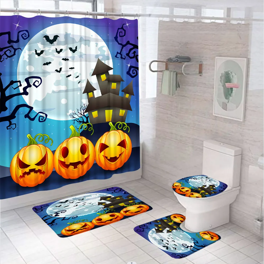 4 PCS Cartoon Halloween Shower Curtain Set Castle Bat Pumpkins Moon Bathroom Decor Bath Curtains Non-Slip Mats Toilet Rug Carpet
4 PCS Cartoon Halloween Shower Curtain Set Castle Bat Pumpkins Moon Bathroom Decor Bath Curtains Non-Slip Mats Toilet Rug Carpet