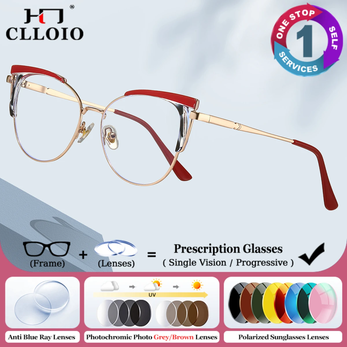 CLLOIO Fashion Blue Light Blocking Progressive Prescription Glasses Women Cat Eye Optical Myopia Eyeware Photochromic Eyeglasses
CLLOIO Fashion Blue Light Blocking Progressive Prescription Glasses Women Cat Eye Optical Myopia Eyeware Photochromic Eyeglasses