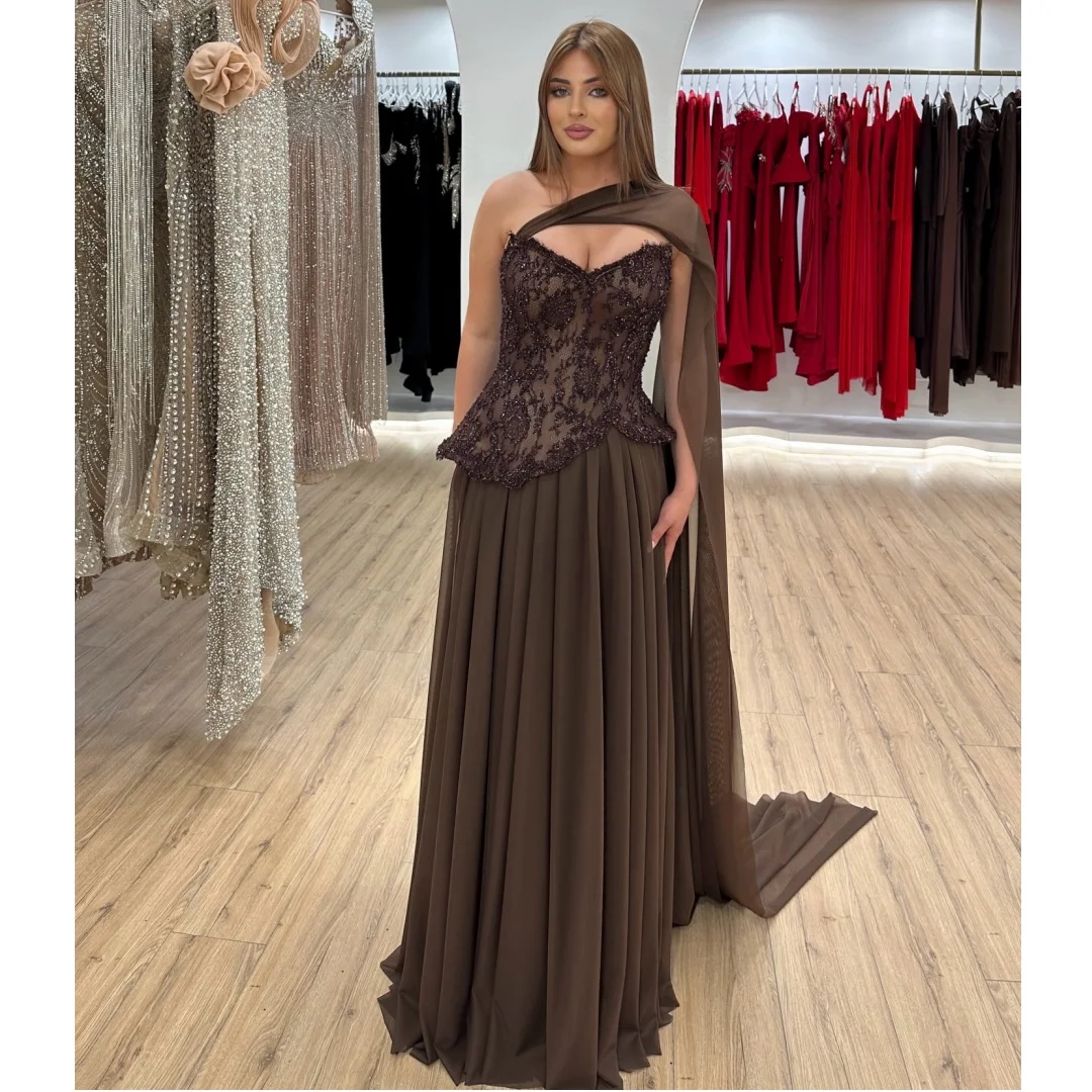 Dark Brown Evening Dresses 2 Pcs Lace Corset Prom Dress with Shawl Luxury Party Gown Plus Size Gala Vestidos Customized
Dark Brown Evening Dresses 2 Pcs Lace Corset Prom Dress with Shawl Luxury Party Gown Plus Size Gala Vestidos Customized