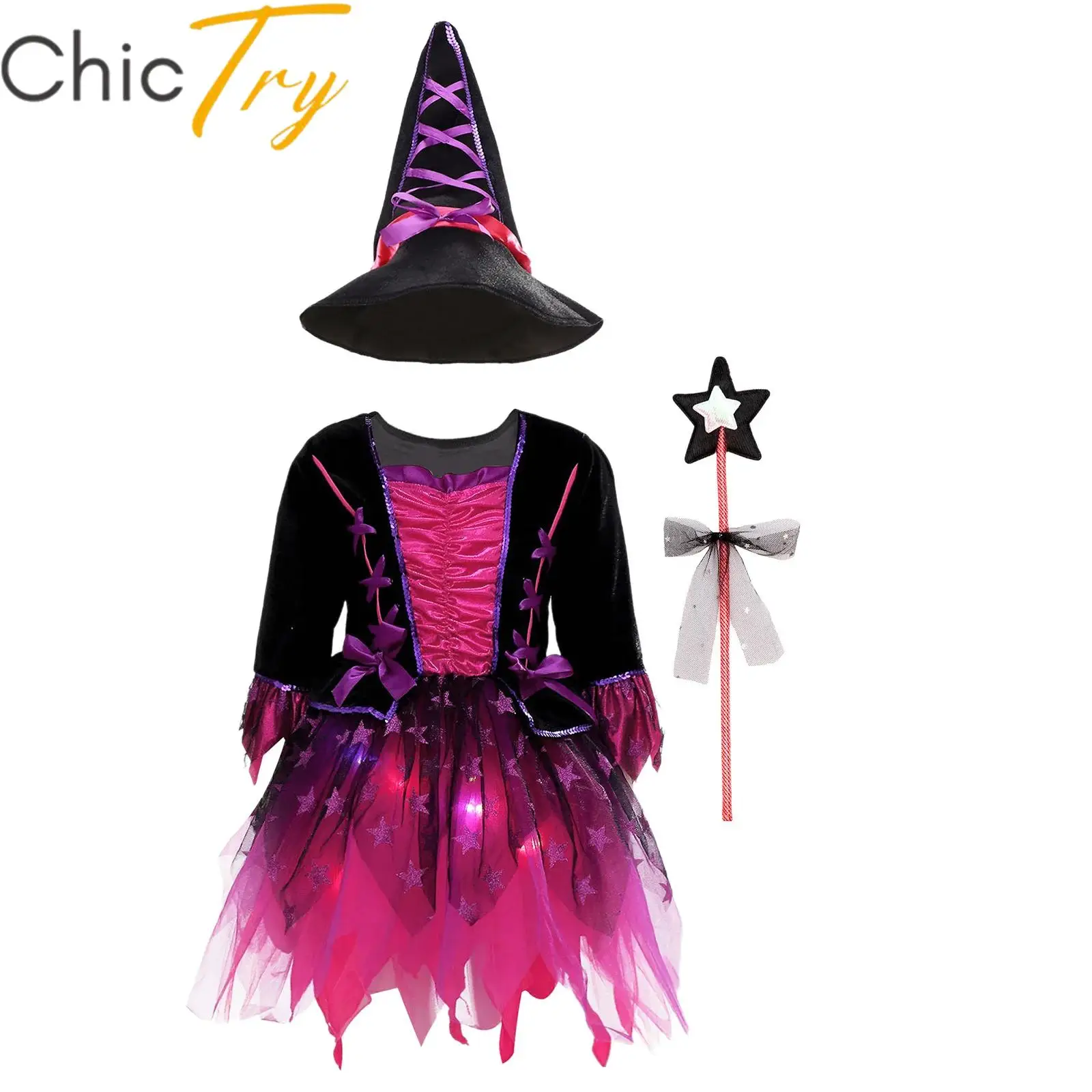 Kids Girls Witch Cosplay Costume Halloween Cosplay Party Outfits Fancy Dress with Pointed Hat Accessories for Role Play Dress Up
Kids Girls Witch Cosplay Costume Halloween Cosplay Party Outfits Fancy Dress with Pointed Hat Accessories for Role Play Dress Up