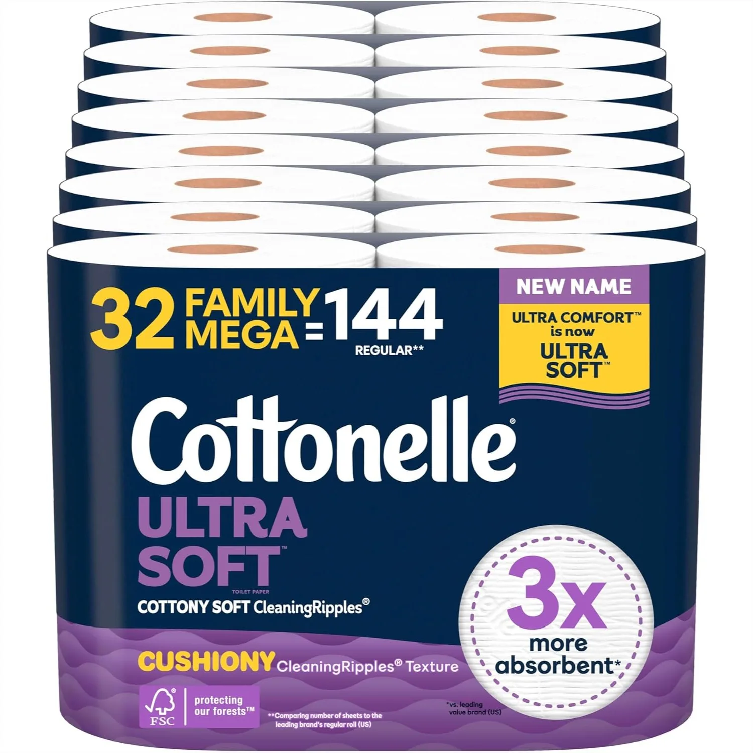 Ultra Soft 2-Ply Toilet Paper 32 Family Mega Rolls 296 Sheets Each With Cushiony Cleaning Ripples Texture
Ultra Soft 2-Ply Toilet Paper 32 Family Mega Rolls 296 Sheets Each With Cushiony Cleaning Ripples Texture