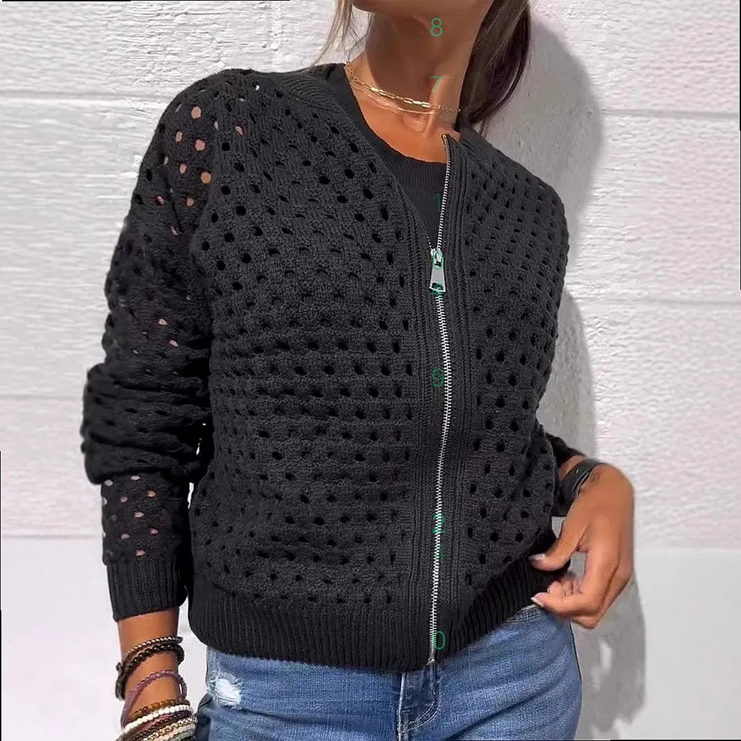 Women Casual Knit Zip Up Jacket Cardigan Ladies Hollow Out Outerwear Coats
Women Casual Knit Zip Up Jacket Cardigan Ladies Hollow Out Outerwear Coats