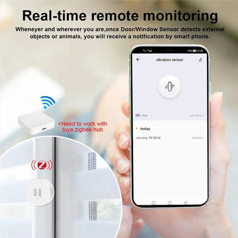 M11ktuya Zigbee Smart Vibration Sensor Real Time Monitoring Door Window Detection Alarm Smart Security Protection Sensor