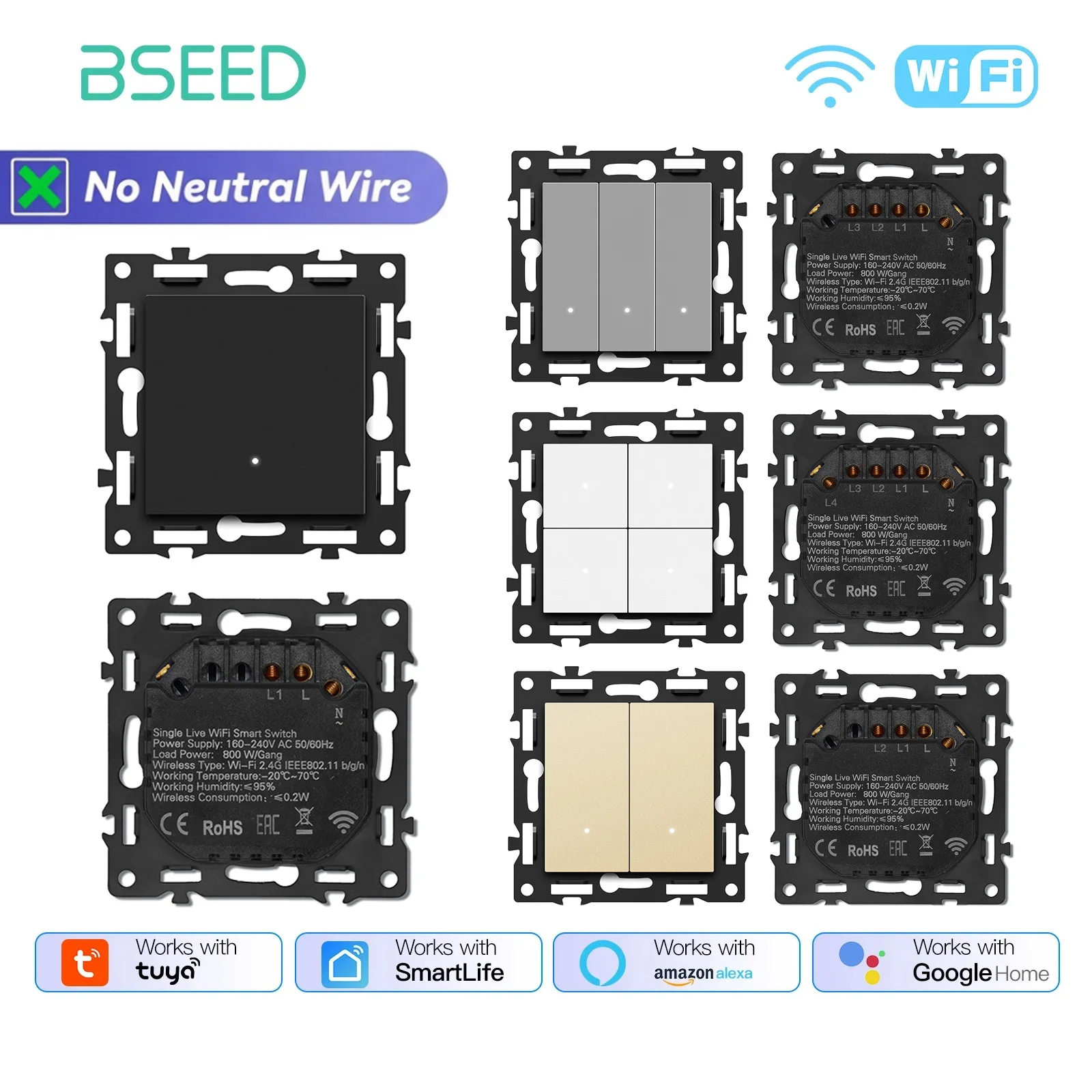 BSEED EU Standard Base Of WIFI Click Switches Function 1/2/3/4Gang APP Control Wall Light Switches Module Part Single Live Wire
BSEED EU Standard Base Of WIFI Click Switches Function 1/2/3/4Gang APP Control Wall Light Switches Module Part Single Live Wire