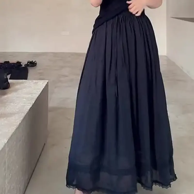 Women Black Lace Trim Maxi Skirt Elastic Waist Pleated A Line Casual Long Skirt
Women Black Lace Trim Maxi Skirt Elastic Waist Pleated A Line Casual Long Skirt