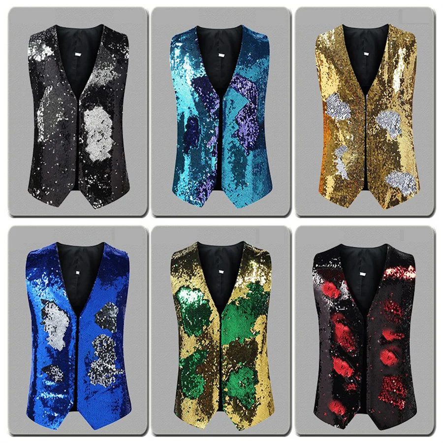 2026 Men's Sequins Design Waistcoats Bar Stage Singer Performance Costumes Men Shinny Nightclub Vest Dance Clothes Big Size 5XL;
2026 Men's Sequins Design Waistcoats Bar Stage Singer Performance Costumes Men Shinny Nightclub Vest Dance Clothes Big Size 5XL;