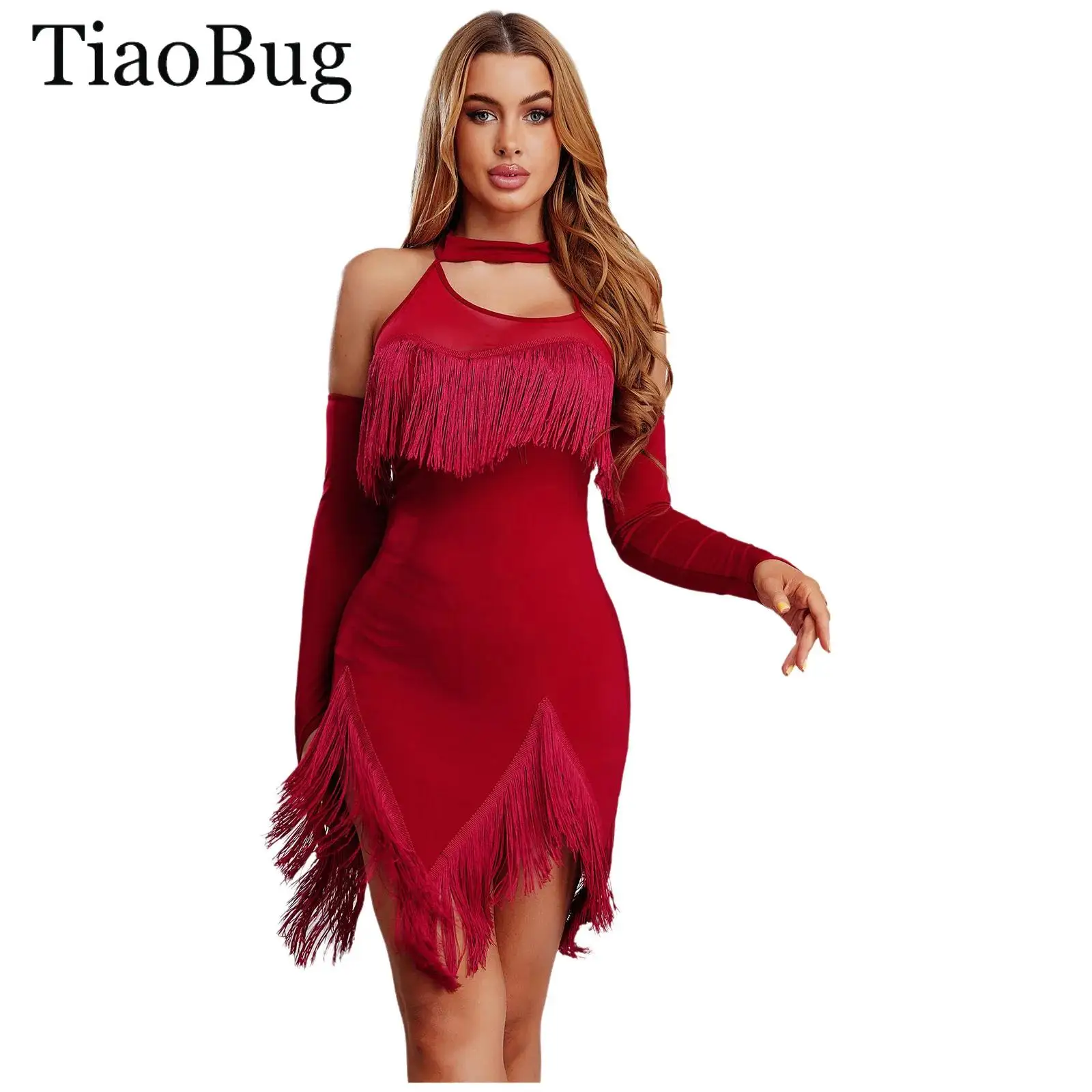 Womens Latin Cha-Cha Dance Dress Halter Sleeveless Irregular Hem Tassel Dress with Safety Shorts Tango Salsa Ballroom Performanc
Womens Latin Cha-Cha Dance Dress Halter Sleeveless Irregular Hem Tassel Dress with Safety Shorts Tango Salsa Ballroom Performanc