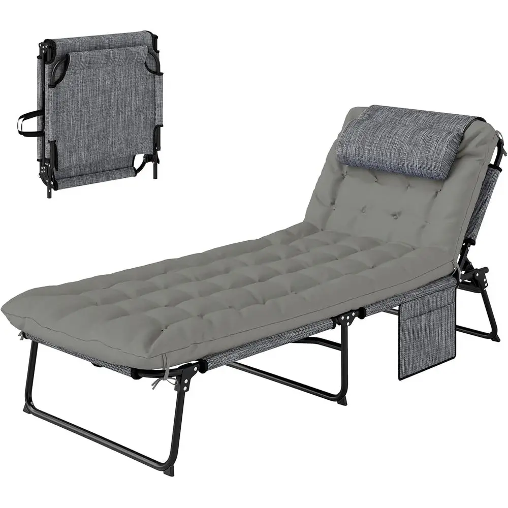Gray Outdoor Tanning Chaise Lounge with 4-Level Recline, Cushion, and Mesh Fabric
Gray Outdoor Tanning Chaise Lounge with 4-Level Recline, Cushion, and Mesh Fabric