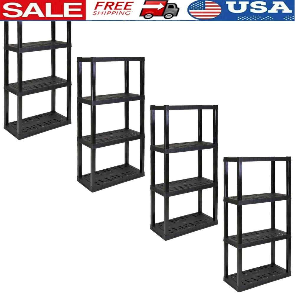 Plastic Garage Storage Shelving Unit 4 Tier Heavy Duty Snap Fit Assembly 400 lbs Capacity Ventilated Design Home Office Retail
Plastic Garage Storage Shelving Unit 4 Tier Heavy Duty Snap Fit Assembly 400 lbs Capacity Ventilated Design Home Office Retail